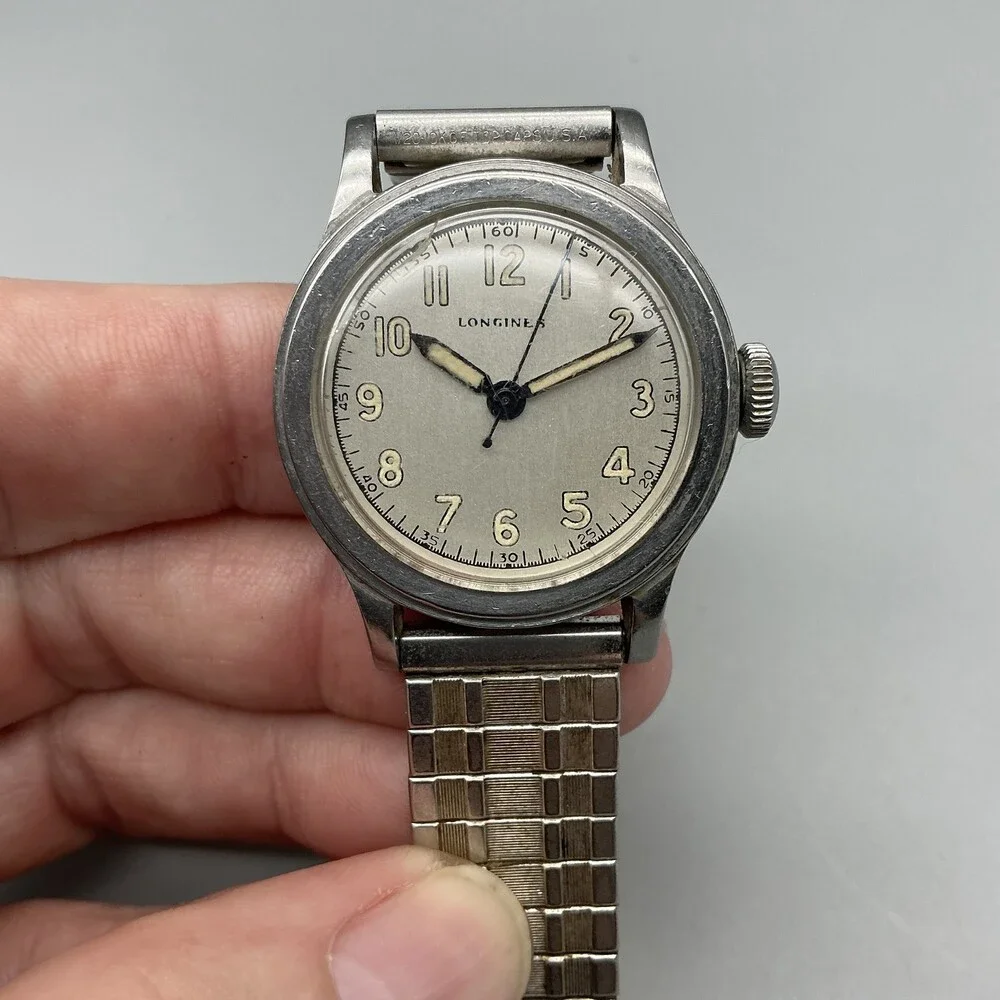 Vintage Longines WWII Military Tre Tacche Mens Watch 31mm 21979 10L Manual Wind